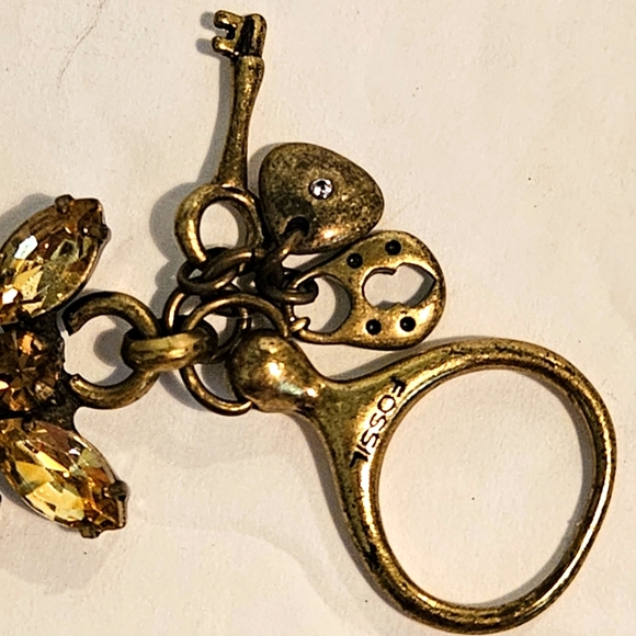 Retired Fossil Bronze Tone Floral Bracelet Topaz & Chocolate Rhinestone … - Picture 5 of 10